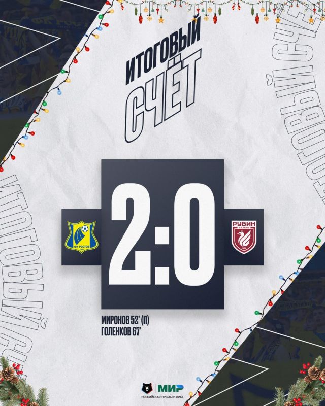 ФК «Ростов» обыграл ФК «Рубин» со счётом 2:0