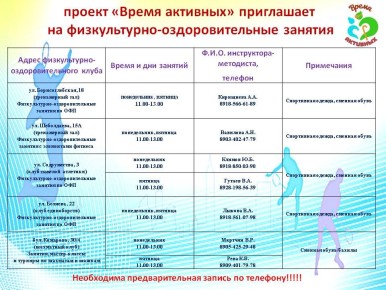 Список мест и график занятий для ростовских пенсионеров