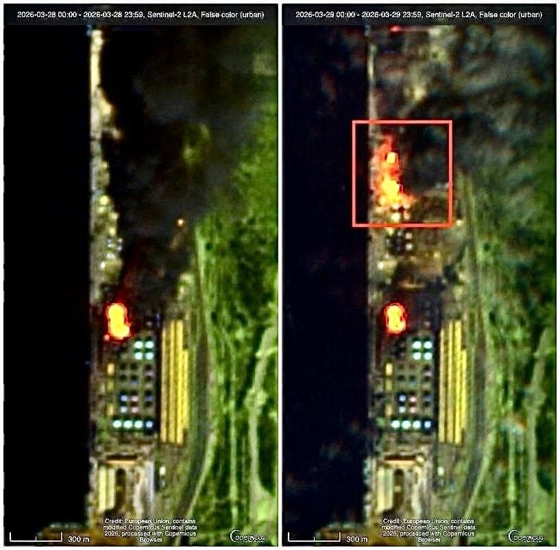 Сергей Колясников: Спутниковые снимки последствий ударов дронами ВСУ по Усть-Луге (с) @boris_rozhin