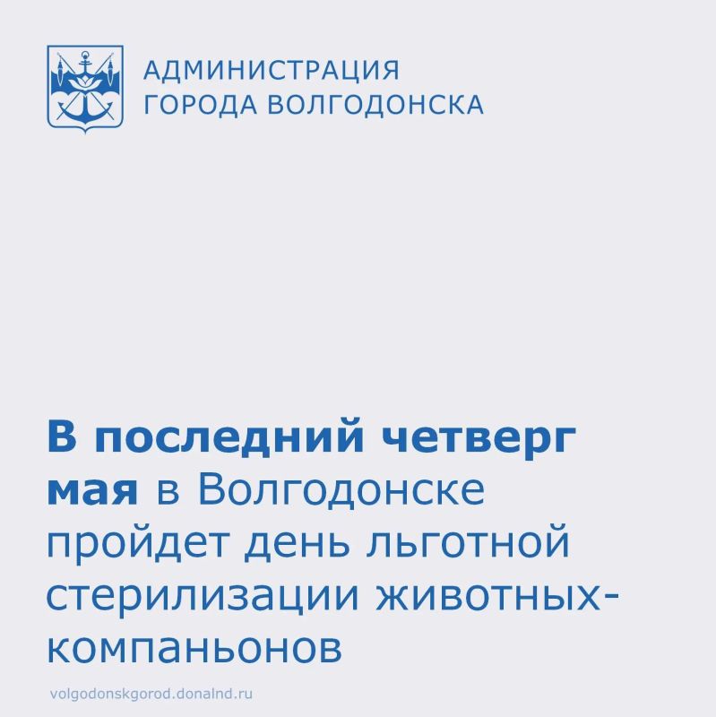 В четверг, 28 мая, в Ростовской области, в том числе в Волгодонске, пройдет акция по льготной стерилизации домашних животных в государственных ветеринарных лечебницах региона