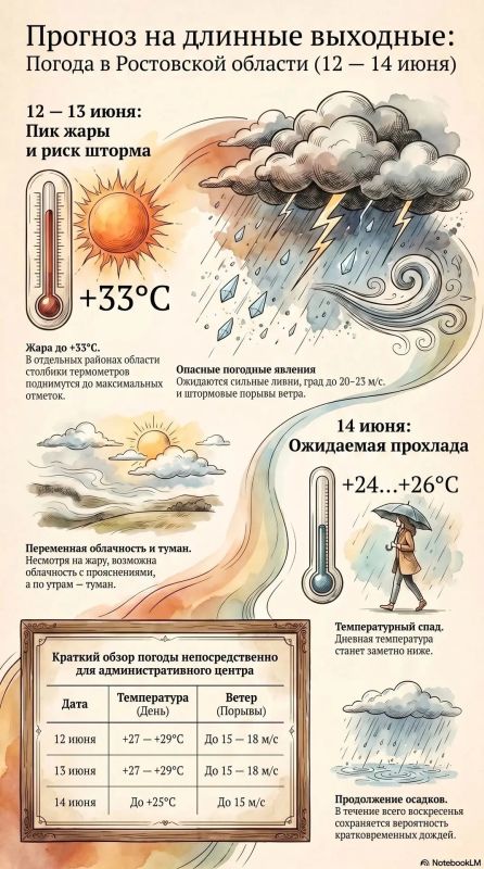 Какой будет погода в Ростовской области в длинные выходные 12 — 14 июня