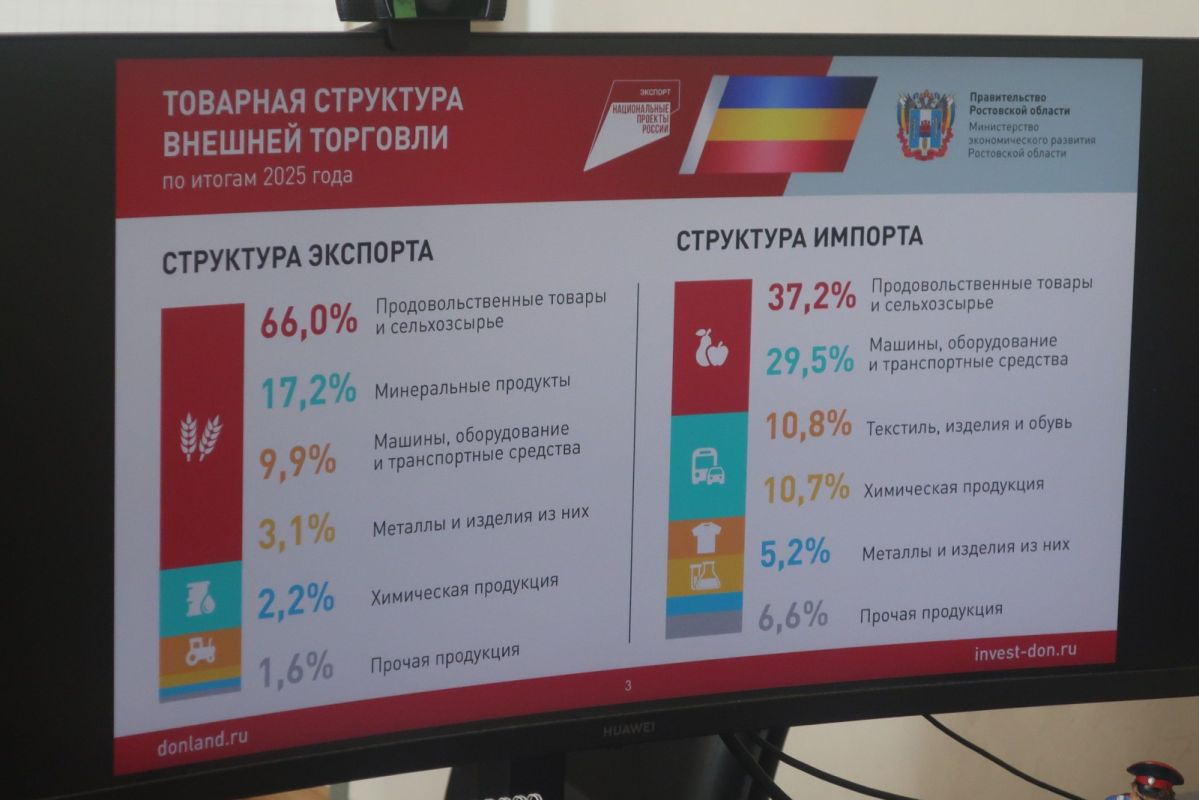 Доля Египта во внешнеторговом обороте Ростовской области за 2025 год составила 8,7%
