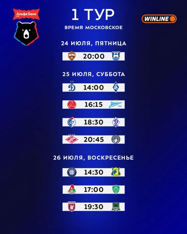 Расписание первых 9 туров Чемпионата России по футболу вывесила РПЛ