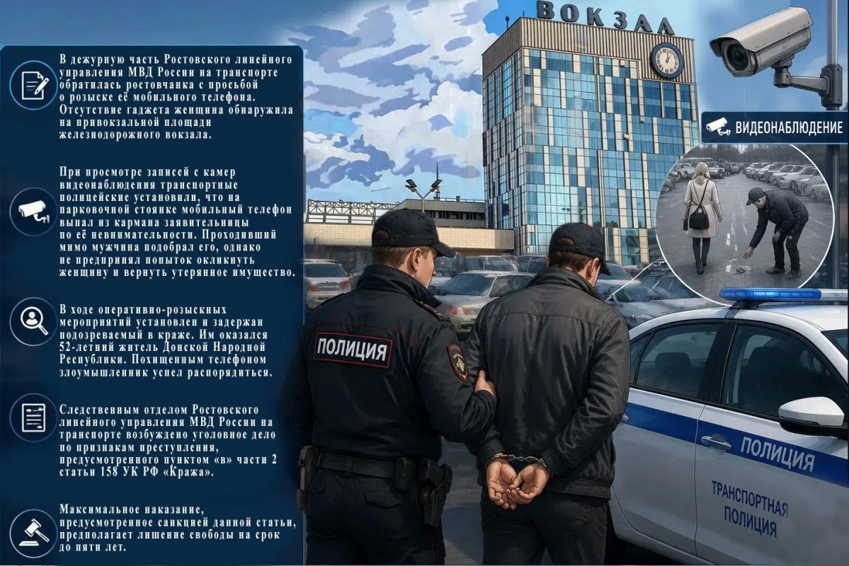 Транспортные полицейские раскрыли кражу, совершенную на вокзале Ростов-Главный