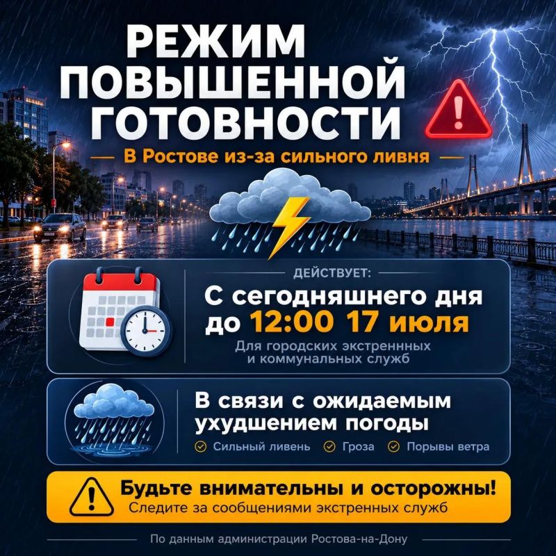 Из-за сильного ливня в Ростове ввели режим повышенной готовности