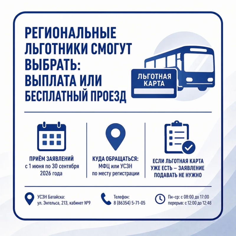 Региональные льготники смогут выбрать: выплата или бесплатный проезд
