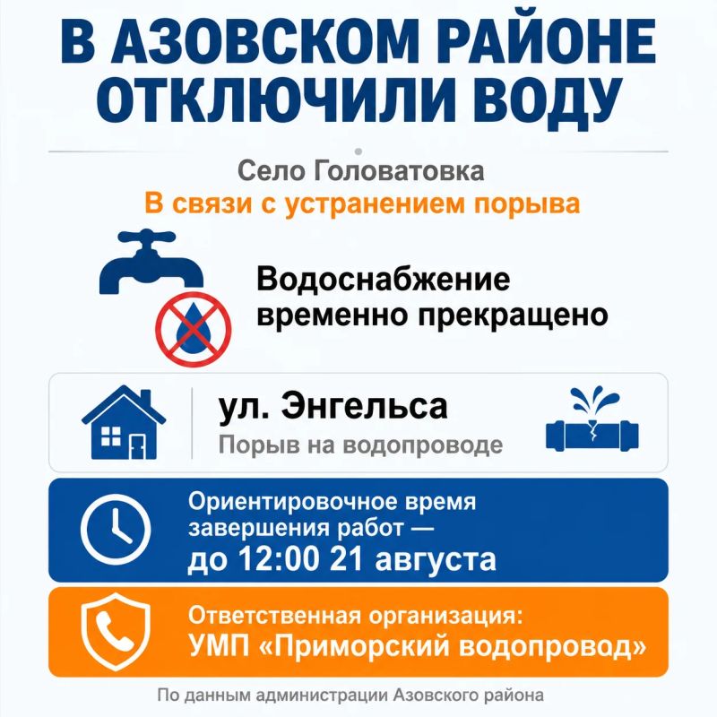В Азовском районе отключили воду: жители Головатовки остались без воды