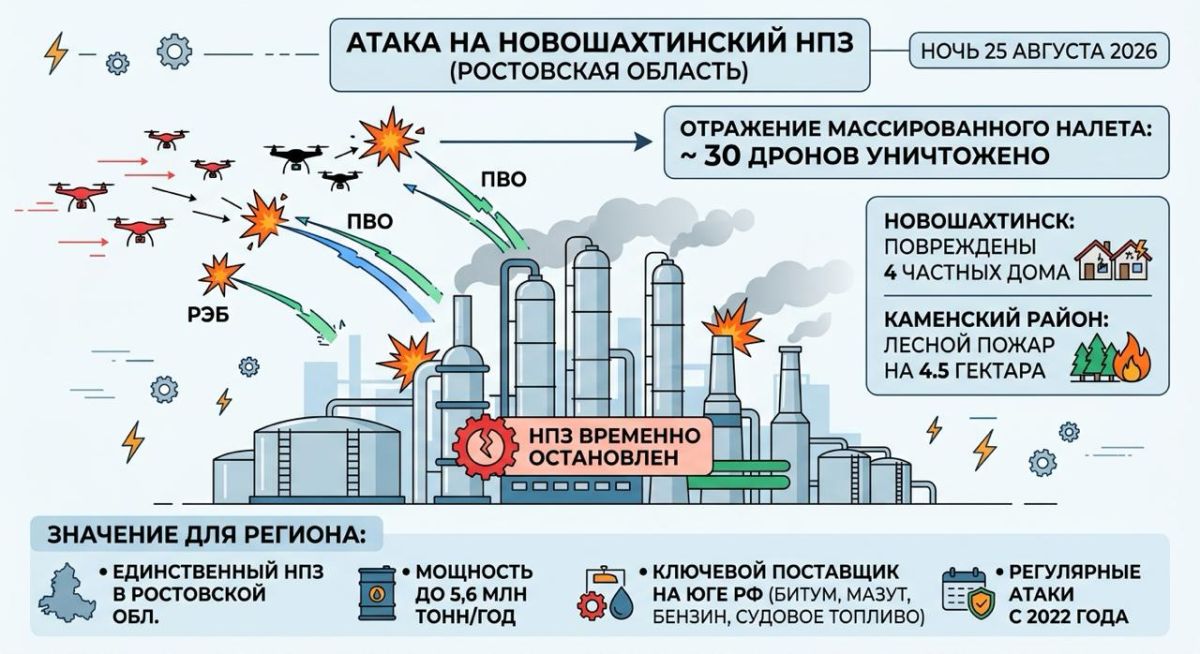 ВСУ ударили по Новошахтинскому НПЗ: ВС РФ отразили массированный налет, но предприятие временно остановлено