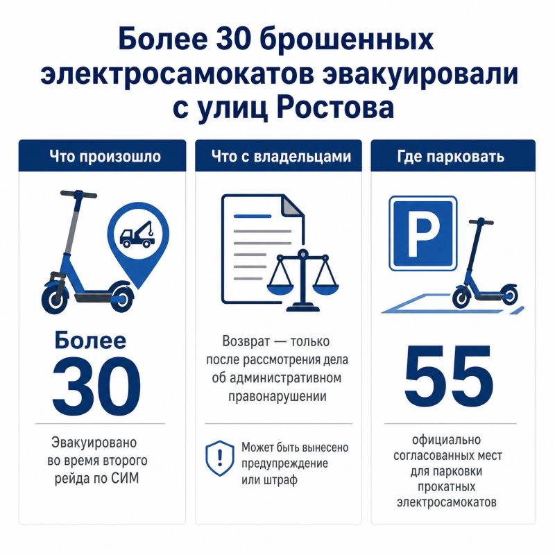 Более 30 брошенных электросамокатов эвакуировали с улиц Ростова