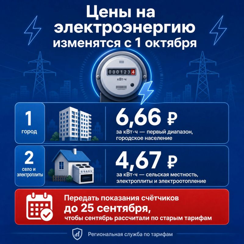 Цены на электроэнергию для жителей Ростовской области изменятся с 1 октября