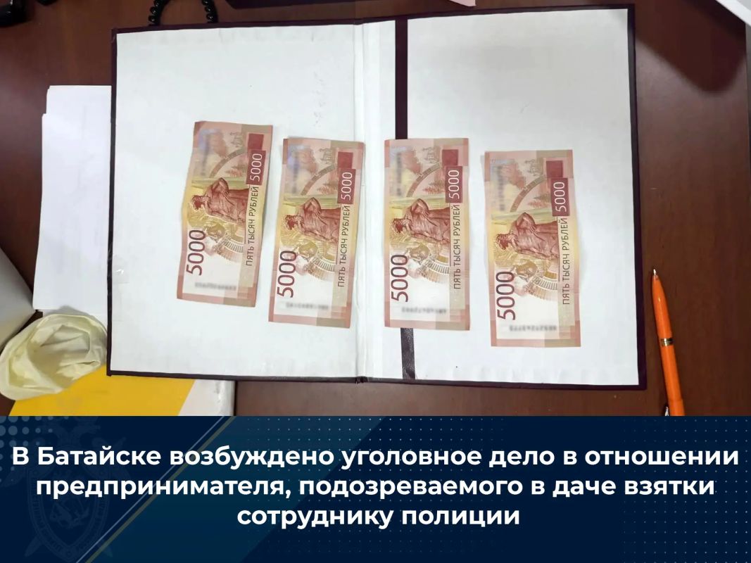 В Батайске возбуждено уголовное дело в отношении предпринимателя, подозреваемого в даче взятки сотруднику полиции