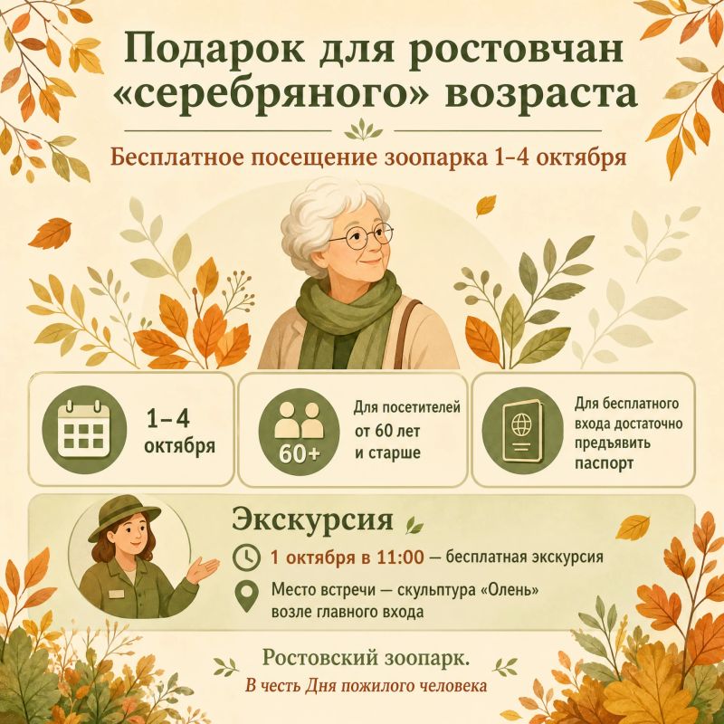 Ростовчане «серебряного» возраста могут бесплатно посетить зоопарк 1–4 октября