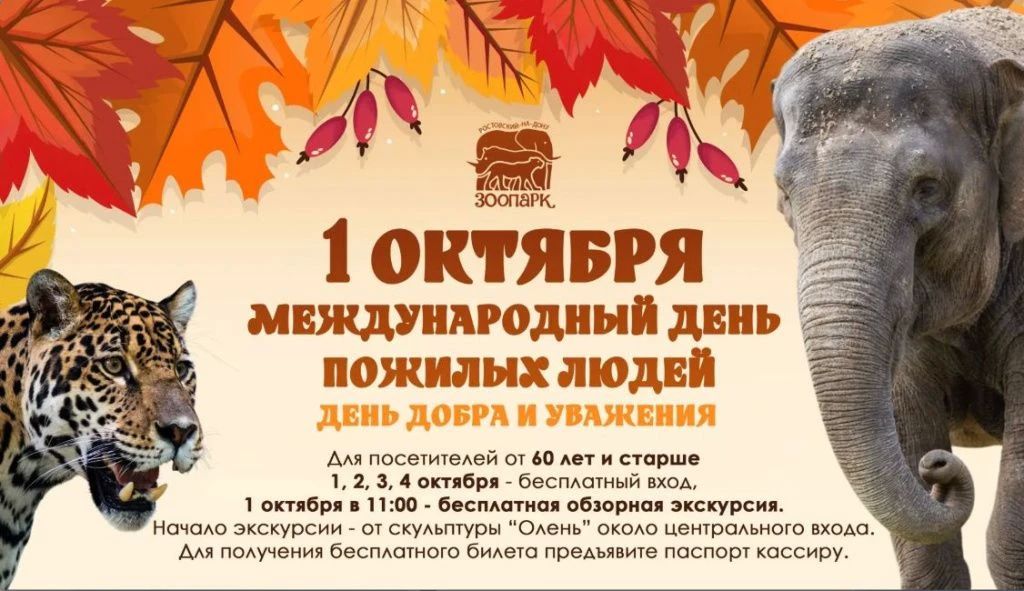 С 1 по 4 октября, в честь Дня пожилых людей, ростовский зоопарк приглашает в гости ростовчан «серебряного» возраста