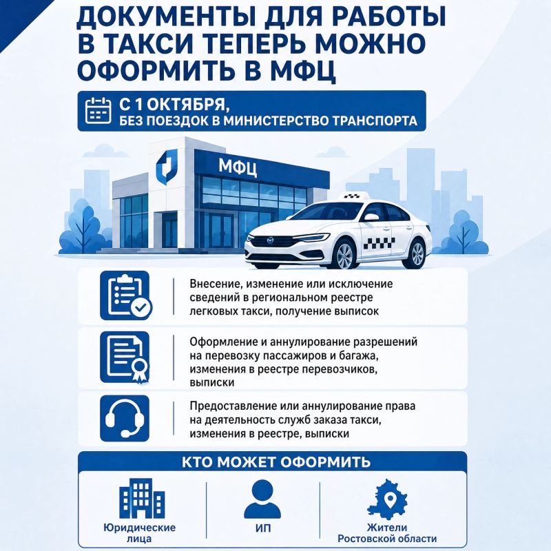 Документы для работы в такси теперь можно оформить в МФЦ