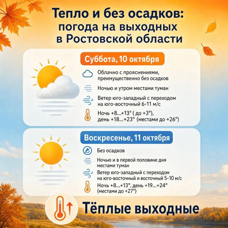 Тепло и без осадков: какая погода ждёт жителей Ростовской области на выходных?
