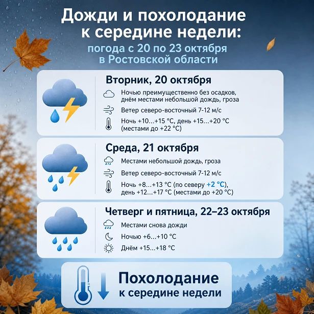 Дожди и похолодание к середине недели: какая погода ждёт дончан с 20 по 23 октября