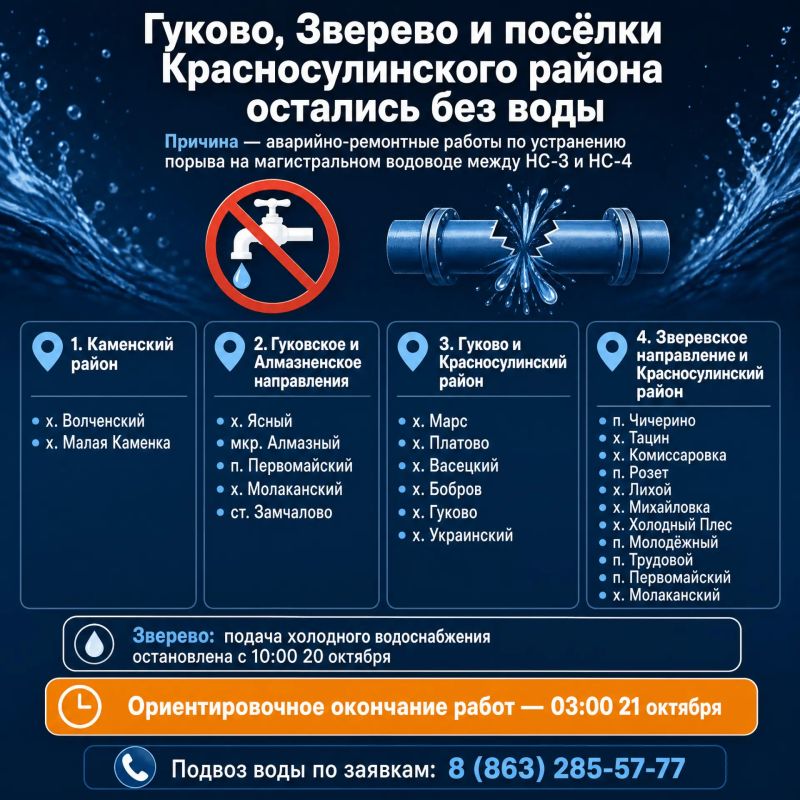 Гуково, Зверево и поселки Красносулинского района Дона остались без воды