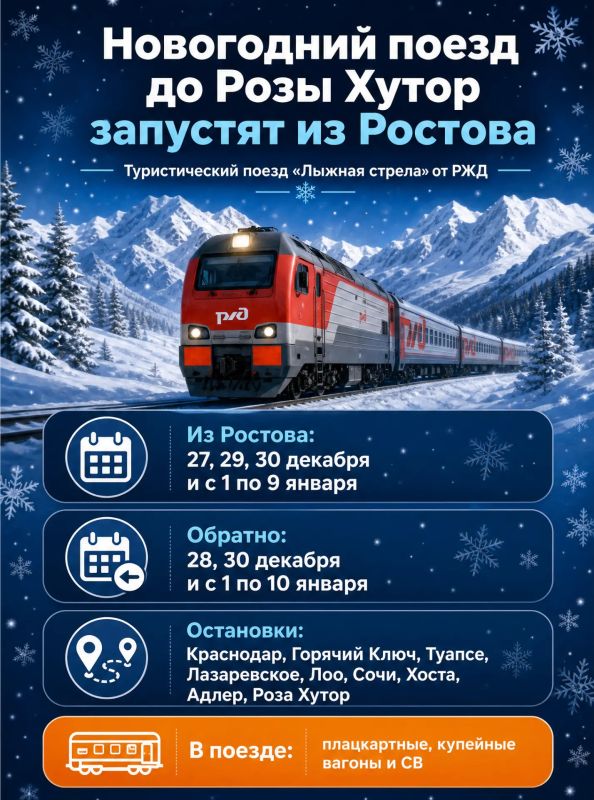 Новогодний поезд до Розы Хутор запустят из Ростова