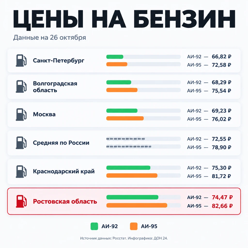 Бензин подешевел в Ростовской области
